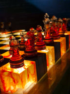 Luminous Inferno - Illuminated Teak & Resin Chess Set with Lava-Inspired Elements