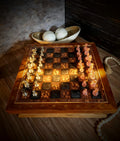 Royal Obsidian Ember, Teak Wood & Resin Chess Set with Metallic Leaf Accents