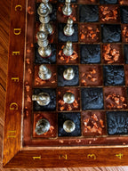 Royal Obsidian Ember, Teak Wood & Resin Chess Set with Metallic Leaf Accents